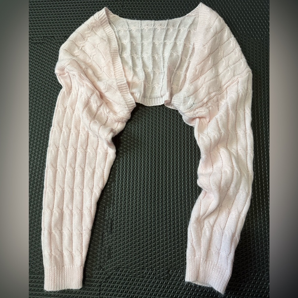 SHEIN Baby Pink Cable Knit Shrug Sweater